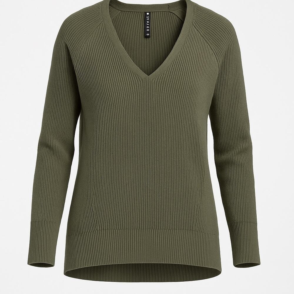 Athleta Rib-Knit V-Neck Sweater – Women’s Medium – Gray